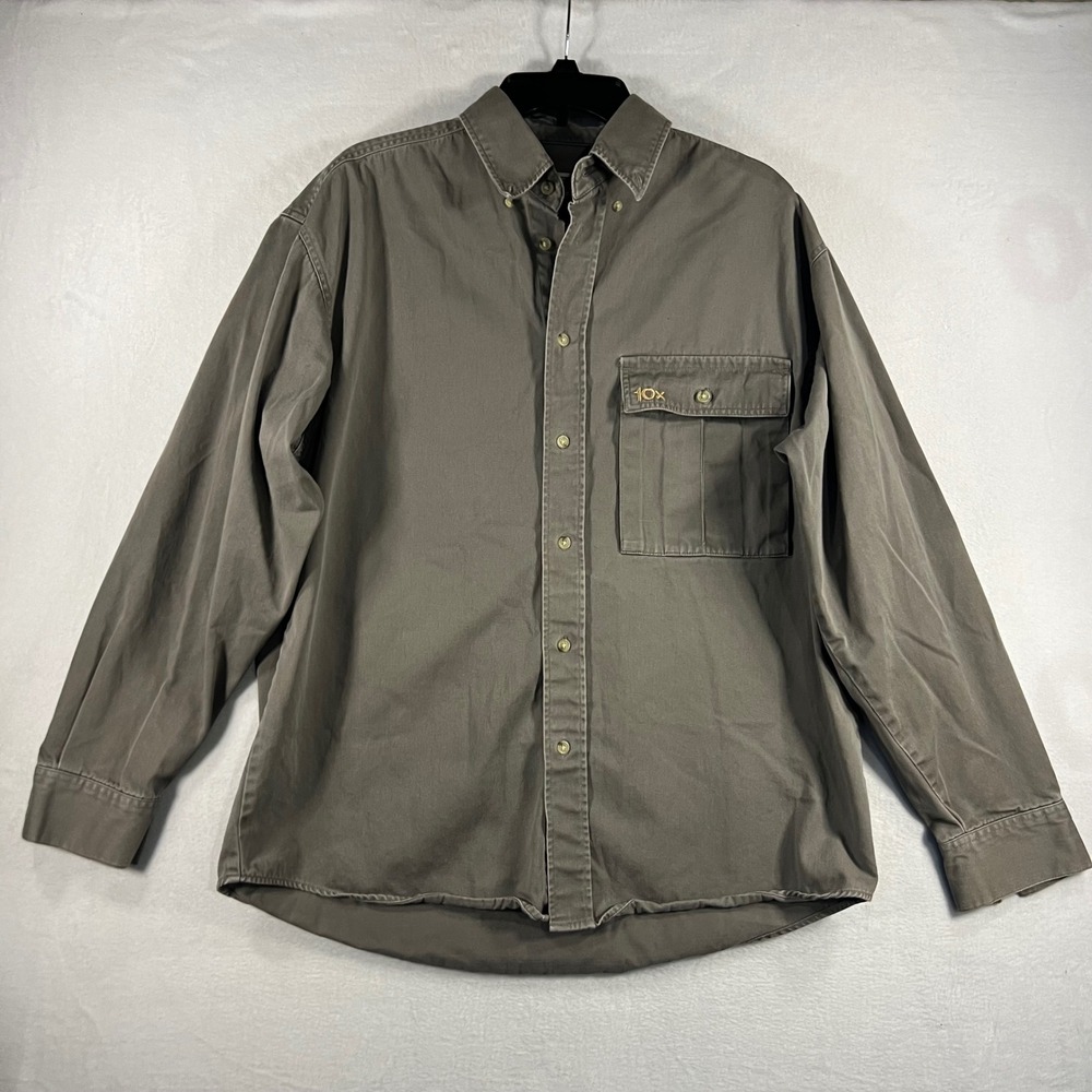 10X Mens Large Regular Button‎ Down Shirt Long Sleeve Khaki Casual Workwear